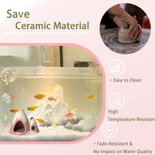 Image of Cute Pink Aquarium Decor Ceramic Mountain Betta Fish Tank Cave
