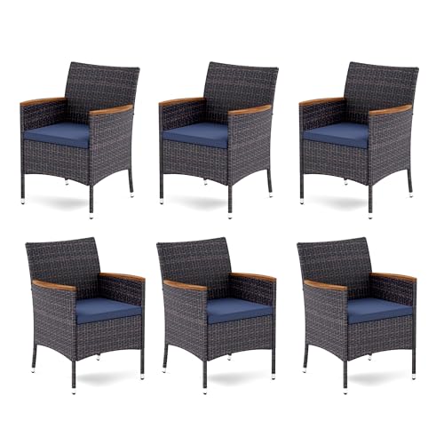 Image of MFSTUDIO Patio Brown Wicker Chairs Set, Oversized Outdoor Rattan Dining Chairs Set of 6 with Cushions, 6 Patio Outdoor Chair Set with Armrests for Table, Backyard