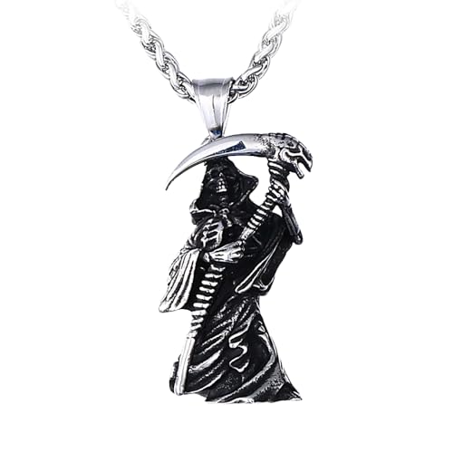 Collier tête de mort homme punk biker avec pendentif faucheuse gothique