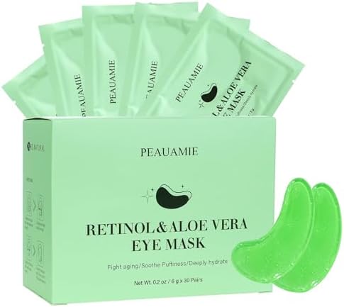 PEAUAMIE Under Eye Patches with Retinol and Aloe Vera Eye Mask for Dark Circles and Puffiness, Face Mask Skin Care Products 30 Pairs