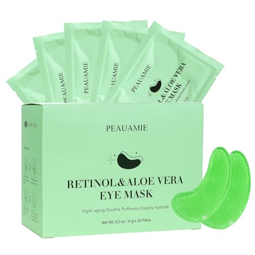 PEAUAMIE Under Eye Patches with Retinol and Aloe Vera Eye Mask for Dark Circles and Puffiness Face Mask Skin Care Products 30 Pairs