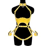 FOTN Women Punk PU Leather Body Waist Belt Bodysuit Bondage Body Harness Belt Sexy Lingerie Leg Garter Hollow Open Chest Bra BDSM (Color : Yellow, Size : One Size)