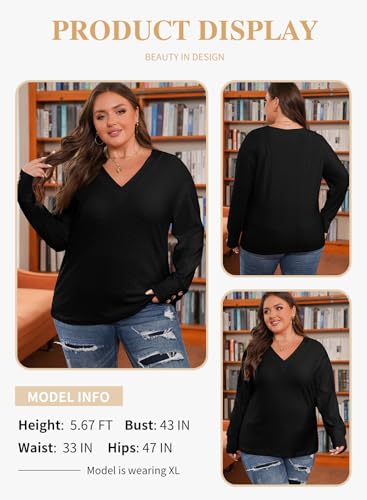 Eytino Plus Size Tops for Women Casual V Neck Long Sleeve Buttons Hollow Out Lace Embroidered Blouses Shirts(1X-5X)3