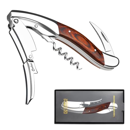 CORKAS ソムリエナイフ ワインオープナー コルク抜き ハイエンド エグゼクティブ プロ 本格派ソムリエナイフ ステンレス バラの木製ハンドル ビッグサイズ 0.3KG