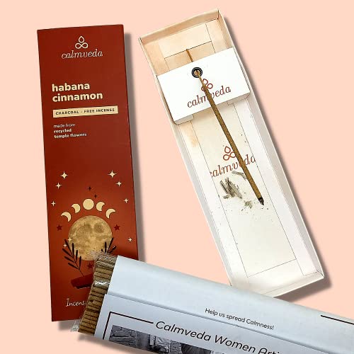 Havana Cinnamon Incense Stick Exotic - Calming Meditation Incense (80 Sticks) Charcoal Free, Made From Upcycled Flowers | Give Gift Of Fall Incense With Spicy & Sweet Tobaco Aroma (Incienso De Canela) #TOP3