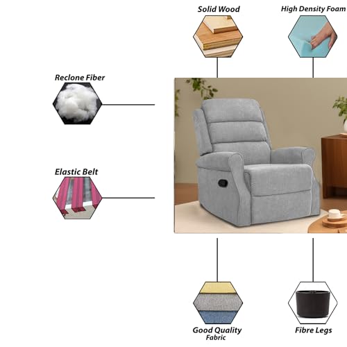 Image of Comfy Fabric 1 Seater Recliner Sofa, Premium Upholstery with Soft Padding & Comfortable Cushions, Manual Recliner Chair for Home & Living Room | Grey