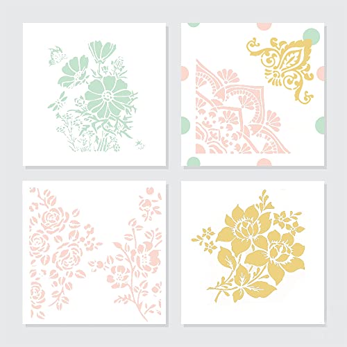 JaneYi 9 Feuilles Pochoir Dessin Fleurs Pochoirs de Peinture Mandala en Plastique Réutilisables Pochoir Aerographe pour Bricolage Scrapbooking Journal Tissu Pâtisserie Travaux Manuel Meuble Mur - Image 5