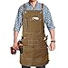 Yxiang Khaki Handmade Work Apron with 11 Tool Pockets, Heavy Duty Waxed Canvas Workshop Tool Aprons Woodworking Apron for Men