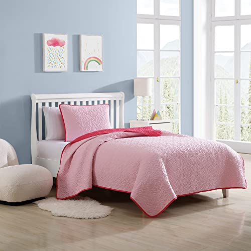 Image of Eddie Bauer - Twin Quilt Set, Reversible Kids Bedding with Matching Sham, Medium-Weight Toddler Bed Set, Dorm Essentials (Garden Pink)