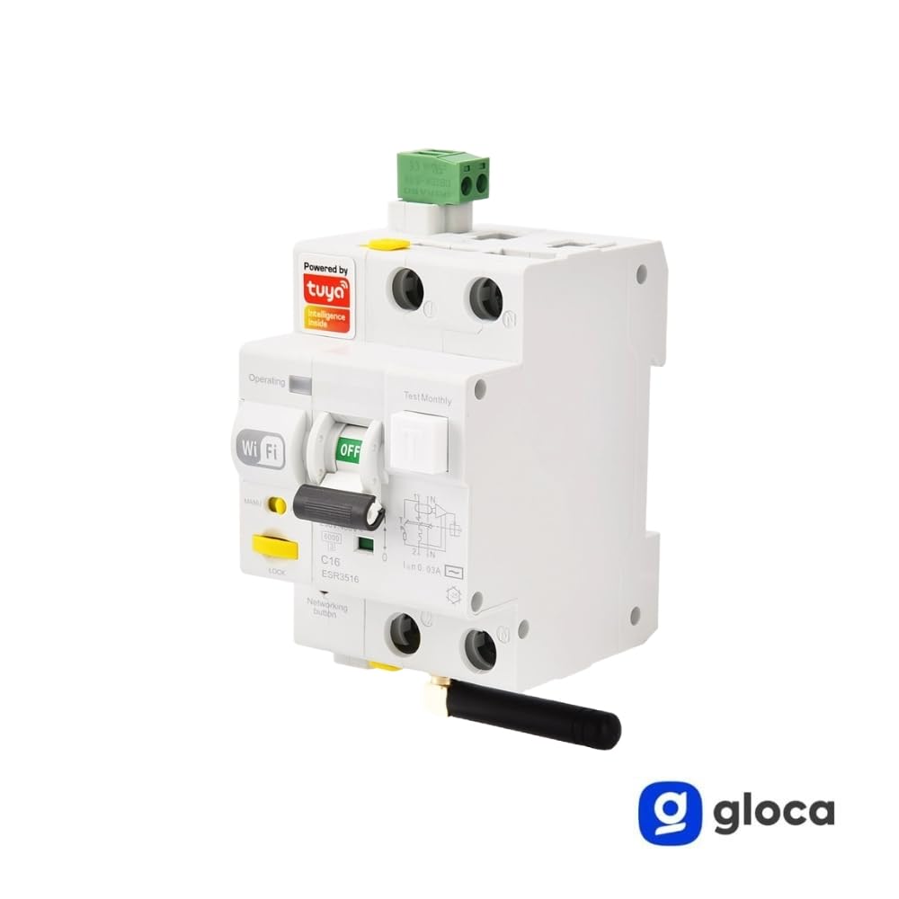 gloca Differenziale Magnetotermico Wi-Fi Smart Con App Tuya Smart RCBO Riarmo Automatico Tramite APP 3M 1PN 16A 6KA 30mA 220V