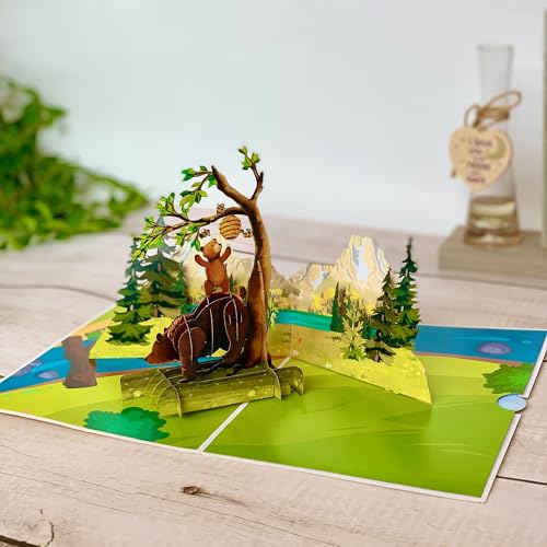 SOUL POP UP Papa Bear 3D Fathers Day Pop Up Card - Sweet Happy Fathers Day Card for Dad, Husband - Pop Up Fathers Day Card from Wife, Daughter, Son
