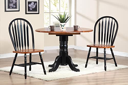 Sunset Trading Round Drop Leaf Table With Cherry Finish Top, Antique Black #TOP3
