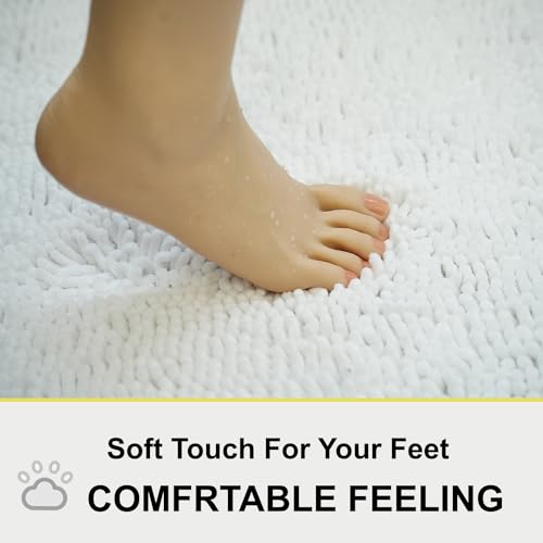 Image of BOANKODU White Bathroom Rugs Sets 2 Piece, Soft Chenille Bath Mat Absorbent Bathroom Rug, Bathroom Mat with PVC Non-Slip Bottom, Machine Washable Bath Rugs (32x20 Inch + 24x16 Inch, White)