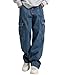 Mens Baggy Jeans for Men Women Y2k Skater Vintage Plain Pants Multiple Pockets Casual Wide Leg Loose Fit Cargo Denim Jeans Blue