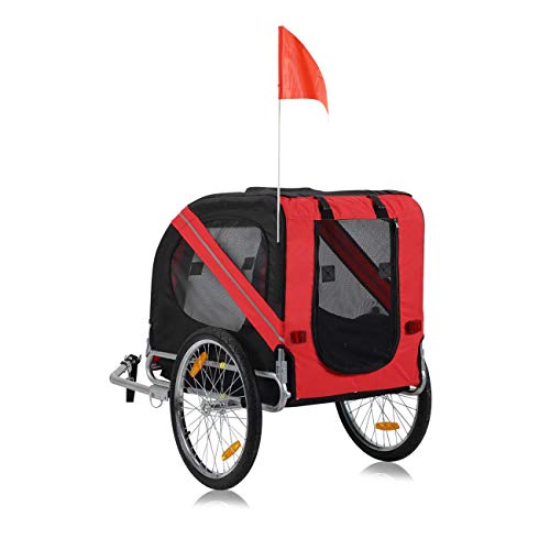 zoomundo Fahrradanhänger Hundeanhänger für Hunde-Transport in Rot/Schwarz - Silver Frame
