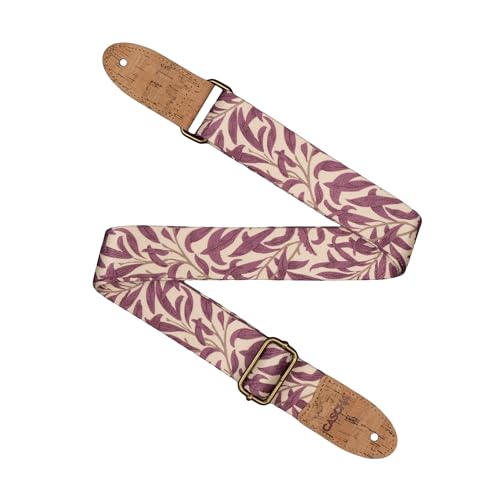 Sangle de guitare Mauve Leaves avec embouts en liège végétalien et design ajustable