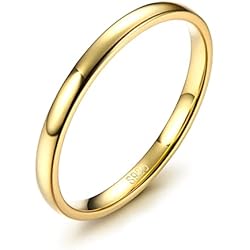 Anillo De Oro Hombre Sencillo Diamday Anillo Plata de Ley 925 para Mujeres Hombres Oro Simple Plano Parejas Boda Clásico Alto Pulido Anillo de Boda Minimalista Elegante Anillo Confort 2mm 20