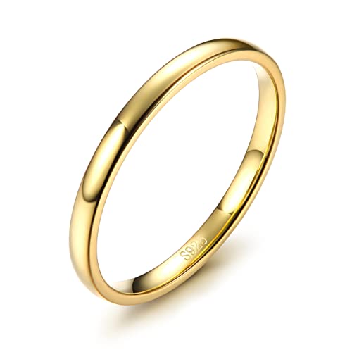 Diamday Anillo Plata de Ley 925 para Mujeres Hombres Oro Simple Plano Parejas Boda Clásico Alto Pulido Anillo de Boda Minimalista Elegante Anillo Confort 2mm 20