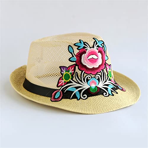 Chapeau de plage brodé pour femme avec protection visage pliable