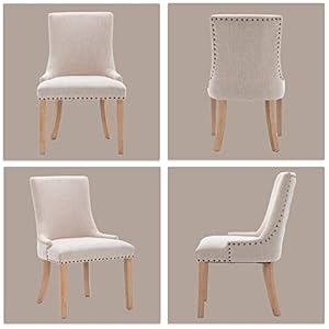 Kcc fabric dining chairs set of 4 upholstered dining room chair with solid wood legsmodern style armless chair with nailhead trim for kitchen beige  urban country home decor