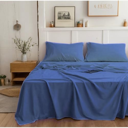 Tache Home Fashion Blue Bed Sheet Twin-XL Set 3 Piece Solid Soft Luxury Fitted and Flat Sheet Set, Twin Extra-Long, Dark Ocean Blue