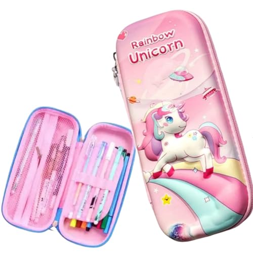 Image of EVA Large Capacity Stationery Box 3D Cartoon Pen Pencil case Multi-Compartment for School Students with Zip Closure -Best Birthday Gift for Girls, Boys & Kids (Dream Unicorn-Pink)