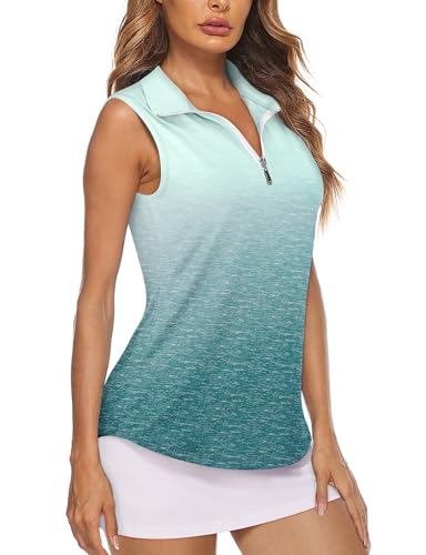 Image of Koscacy Women's Sleeveless Golf Tennis Polo Shirts Zip Up Dry Fit Workout Tank Tops Athletic Shirt