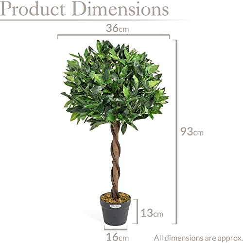 Artificial Bay Tree In Pot, Large 3ft 4ft Tall Indoor Outdoor Garden Topiary Ball, Twisted Wooden Trunk, Realistic Lush Green Leaves, Home Office Restaurant, Christow (3ft, 1 pack)