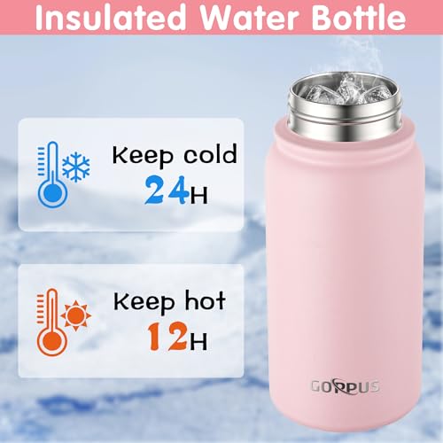 Image of GOPPUS Kids 12oz Insulated Stainless Steel Water Bottle, Leakproof Vacuum Tumbler with Carry Handle, Fits Cup Holders, Reusable Water Bottle for School Outdoor, Boys & Girls(Pink)
