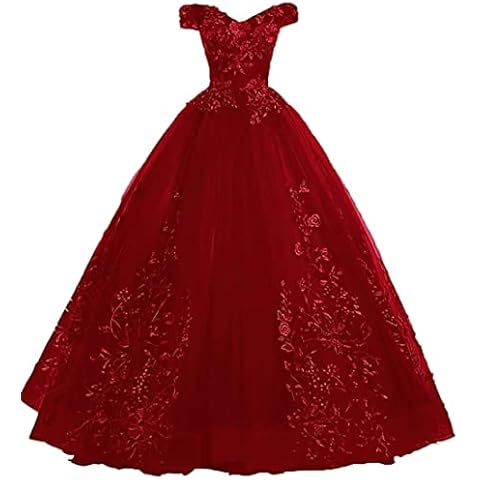 LEJY Women's Vintage Off The Shoulder Quinceanera Dresses Masquerade Prom Ball Gowns 2024 Burgundy 14 Cover