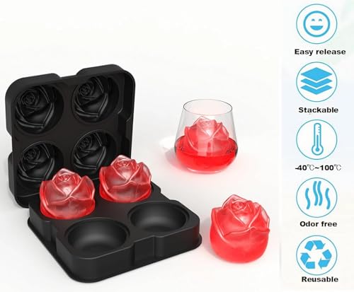 Image of Rose Flower Shape Ice Cube Tray | Silicone Ice Cube Mold | Freezer Ice Maker for Cocktails, Whiskey, Bourbon, Juice | Baking Cup Cakes | Perfect for Home,Restaurants & Bar