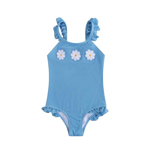 Image of LIZENS One Piece Swimsuit for Girls, Pink Beach Swimwear with Floral Embroidered Ruffled, Bathing Suit for Kids 2-12