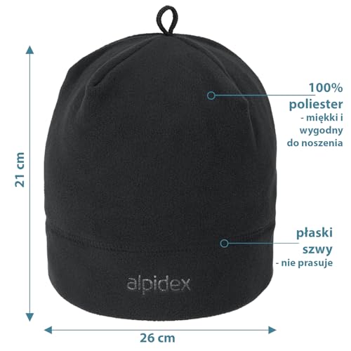 ALPIDEX Czapka Biegania Polaru Sportowa Zimowa Termicna Beanie Funkcjonalna Przepuszczająca Powietrze Kobiet Mężczyzn Unisex Czarna, Kolor:czarny