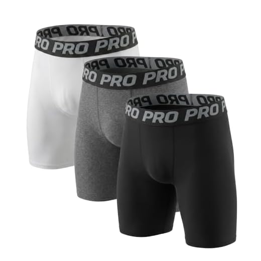 LANBAOSI 3Pack Mens Compression Shorts Athletic Running Underwear for Men Gym Workout Sports Base Layer Short Tights, Black/White/Grey, L