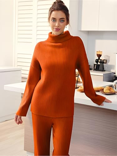 Image of TYSORT Women's Winter Woolen Turtleneck Sweater with Pajama | Warm Winter Wear Cord Set | Woolen Tracksuit Loungewear Set