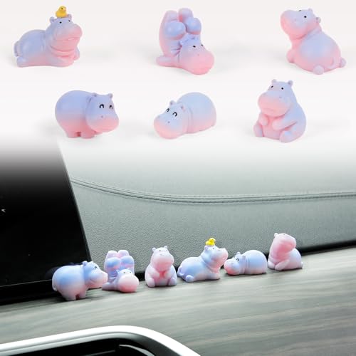 YGMONER Mini Hippopotamus Car Dashboard Figurines Set of 6 Cute 1inch Hippo Car Decorations Kawaii Car Interior Decor Accessories Gifts for Hippo Lover