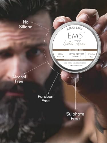 Image of EM5's Organic Leather Tobacco Beard Balm | Shape Style and Tame | Medium Hold and Shine | Long Lasting Fragrance | Mustache and Beards Wax | Gift for Him /Men