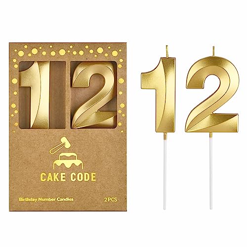 CAKE CODE 2.76 Inch Diamond Gold 12 Number Birthday Candles Gold Number Candles Cake Number Candles Party Celebration