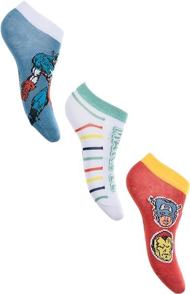SUN CITY Marvel Avengers Calzini Corti per Bambini, Set da 3 Paia, Capitan America Iron Man