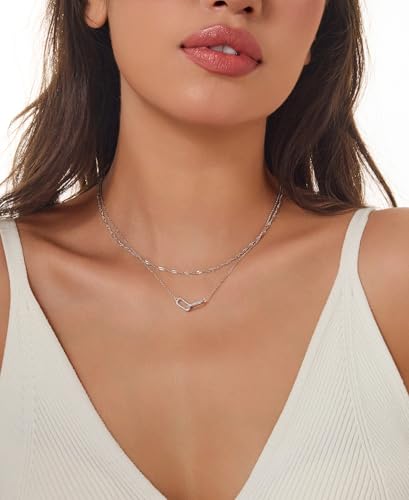 Gold Necklace for Women Dainty Layered Diamond Necklace Trendy 14K Gold Plated Paperclip Choker Necklaces Cute Minimalist Open Oval Star Necklaces Jewelry for Women Gifts
