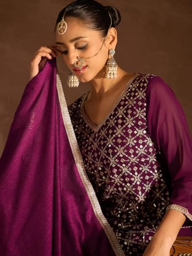 Image of INDO ERA Women's Embroidered Georgette Knee Length Straight Kurta & Sharara With Dupatta Set (SHTUR7823)