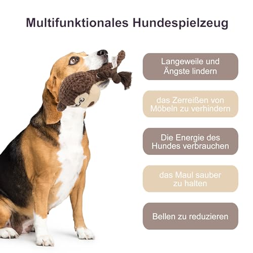 TONYFY Hundespielzeug, Hund Quietschspielzeug mit Knitterpapier, Plüschtier Hund Plüsch Kauspielzeug, Baumwollseil interaktives Spielzeug für Welpen, kleine, mittlere Hunde (Brauner AFFE)