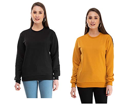 Image of indi weaves Women Fleece Warm Sweatshirt for Winters (XXXL,Mustard,Black) Pack of 2