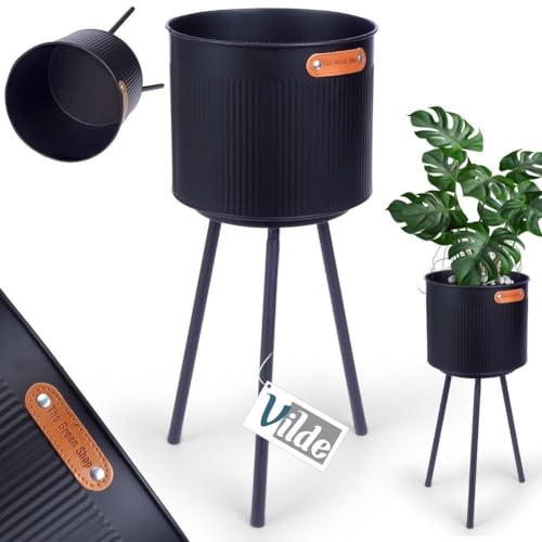 Vilde Übertopf Blumenübertopf auf Beinen Pflanzenständer aus Metall schwarz 20x45 cm