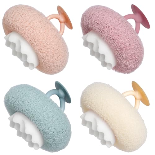 Super Soft Sunflower Suction Cup Bath Sponge loofah, 2026 Upgraded 2-in-1 Sunflower Ball Exfoliating Bath Sponge Cleaning Brush, Mesh Shower Body Sponge Accessories for Women, Men Shower (4 Color)