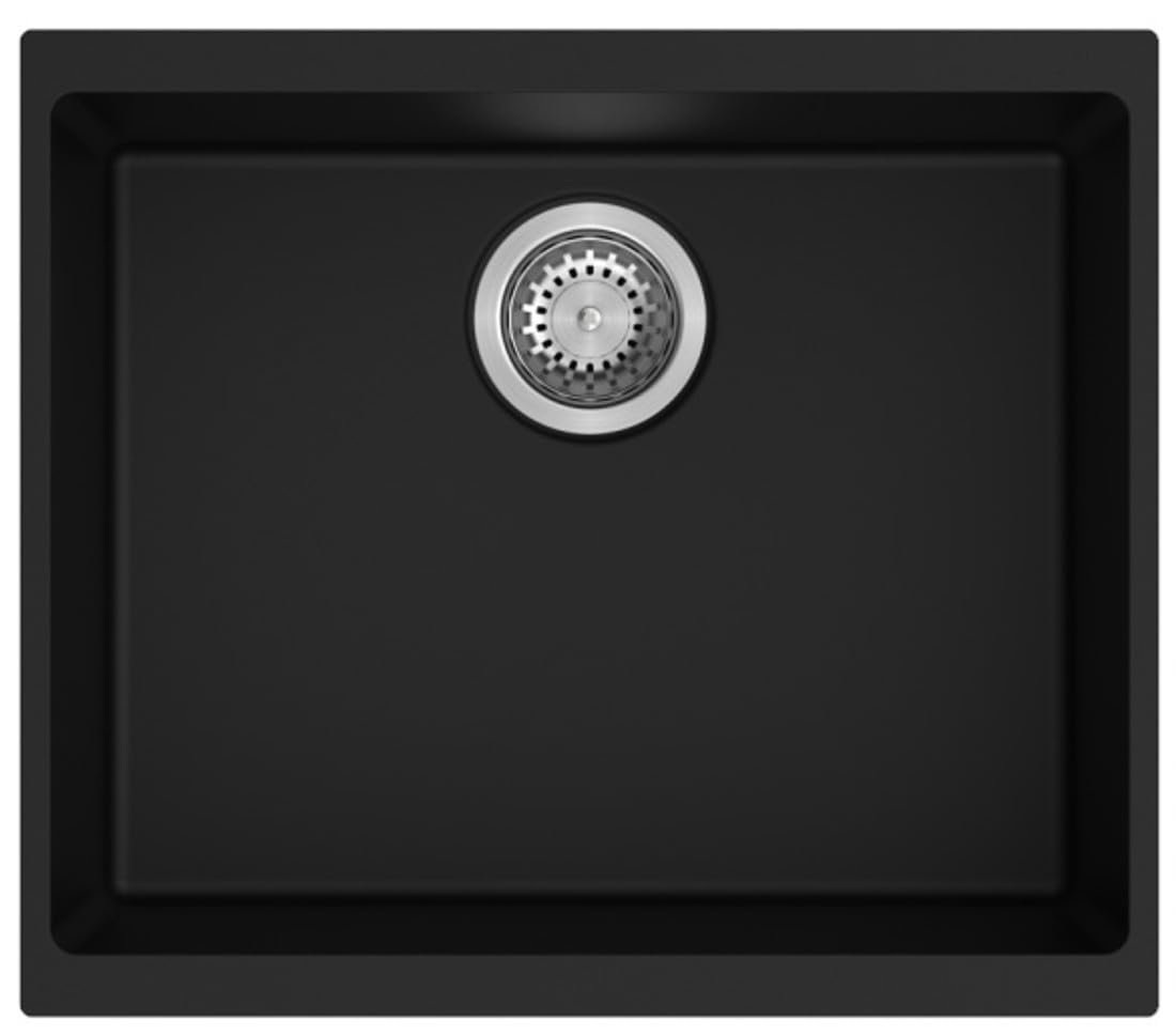Austen & Co. Siena Inset & Undermount Large Single Bowl Reversible Granite Kitchen Sink with Strainer & Over Flow Kit - Black