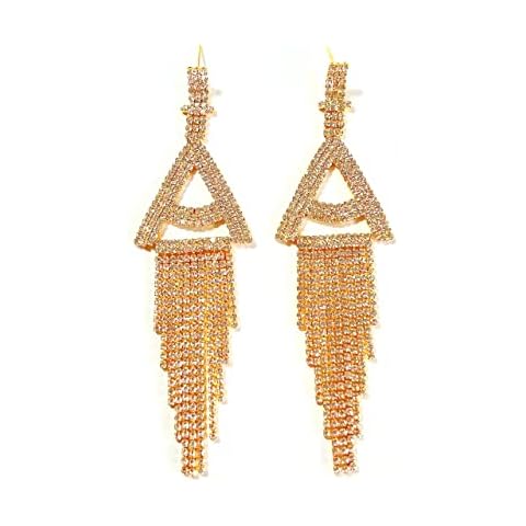 SUNSCSC Gold Plated Letter Initial Tassel Dangle Linear Drop Earrings for Women Party Jewelry Clear Crystal A-Z (Gold T) Cover