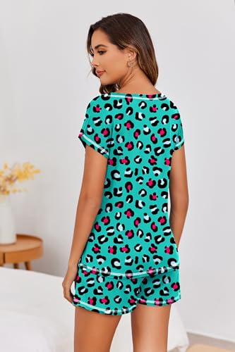 Image of Ekouaer Womens Pajama Sets 2 Piece Soft Short Sleeve Top and Shorts Sleepwear Round Neck Pjs Lounge Set with Pockets