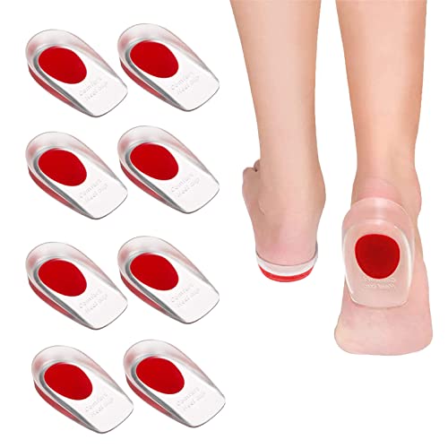 AQTAQ - 4 pares de taloneras de silicona, almohadillas de gel, plantillas ortopédicas de silicona, para fascitis plantar, alivio del dolor de talón y tendón de Aquiles (4 pares de rojos)