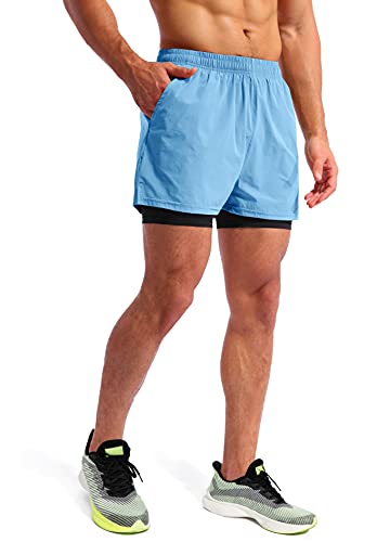 Image of Pudolla Men's 2 in 1 Running Shorts 5 inch Quick Dry Gym Athletic Workout Shorts for Men with Phone Pockets